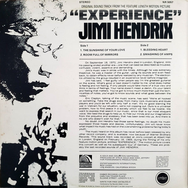 Release: Original Sound Track 'Experience'-Vinyl-UK-1971-NR 5057-12124685