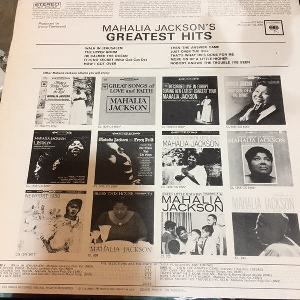 Release: Mahalia Jackson's Greatest Hits-Vinyl-US-1963-CS 8804-10524907
