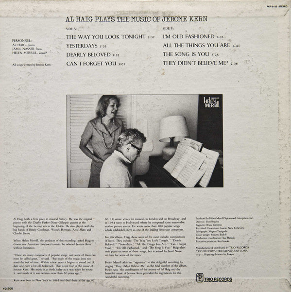 Release: Al Haig Plays The Music Of Jerome Kern-Vinyl-Japan-1978-PAP-9135-15048936