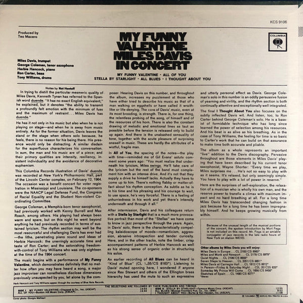 Release: My Funny Valentine - Miles Davis In Concert-Vinyl-US-1977-PC 9106, KCS 9106-33139083