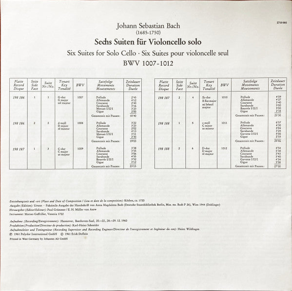 Sechs Suiten Für Violoncello Solo (BWV 1007-1012)