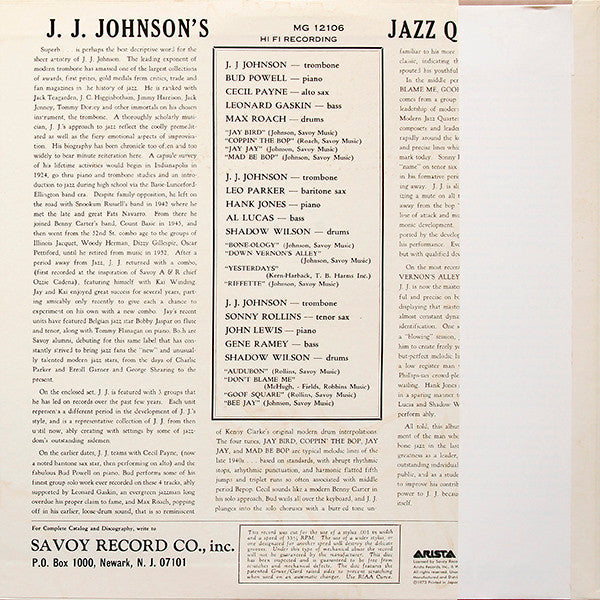 Release: J.J. Johnson's Jazz Quintets-Vinyl-Japan-None-22RS-12(M)-12253722