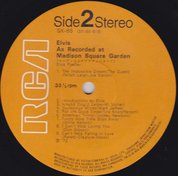 Elvis As Recorded At Madison Square Garden = エルヴィス・イン・ニューヨーク
