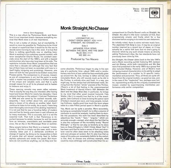 Release: Straight, No Chaser-Vinyl-US-1971-CS 9451-2954158