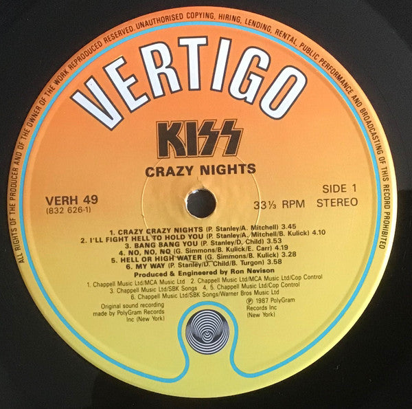 Release: Crazy Nights-Vinyl-UK-1987-VERH 49, 832 626-1-2589263