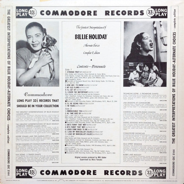 The Greatest Interpretations Of Billie Holiday - Alternate Choices - Complete Edition = 奇妙な果実~別テイク集