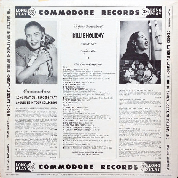 The Greatest Interpretations Of Billie Holiday - Alternate Choices - Complete Edition = 奇妙な果実~別テイク集