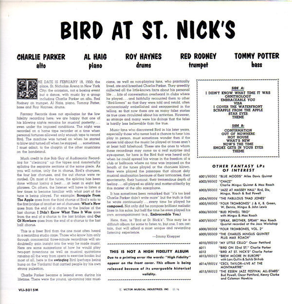 Master Release: Bird At St. Nick's by Charlie Parker