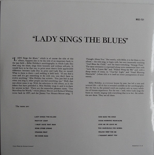 Release: Lady Sings The Blues-Vinyl-Germany-2002-MG C- 721, MG C- 721, MGC-721, MGC-721, MGC 721, MGC 721-3616147