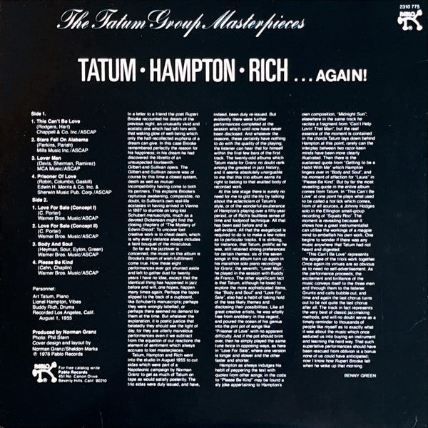 Release: . . . Again! - The Tatum Group Masterpieces-Vinyl-US-1979-2310 775, 2310-775-7986304