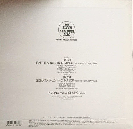 Release: Partita No. 2 In D Minor / Sonata No. 3 In C Major-Vinyl-Japan-1996-KIJC 9192-8052783