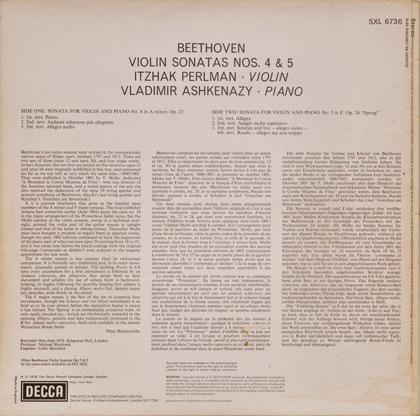Release: Violin Sonatas No.4 & No.5 "Spring"-Vinyl-UK-1976-SXL 6736-3314785