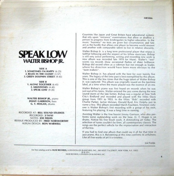Release: Speak Low-Vinyl-US-1975-MR 5066, MR5066, Muse 5066-2183565