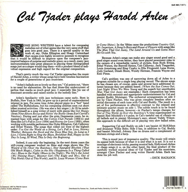 Release: Cal Tjader Plays Harold Arlen-Vinyl-US-1987-F-8072, OJC-285-7479950