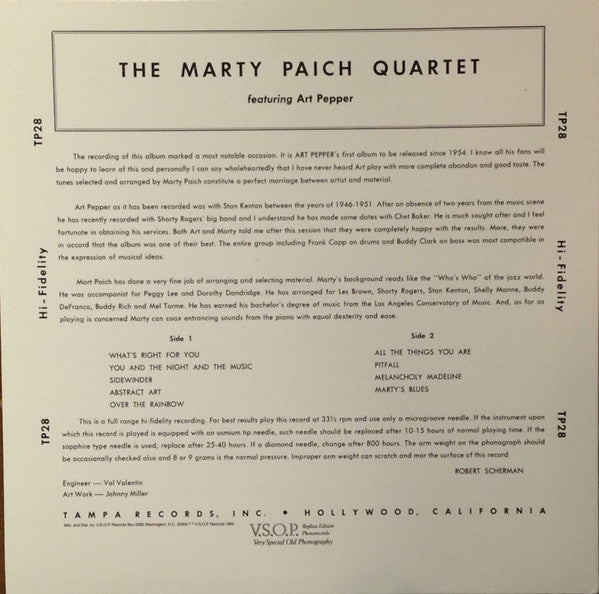 Release: Marty Paich Quartet-Vinyl-US-1985-VSOP 10, TAMPA 28-4500261