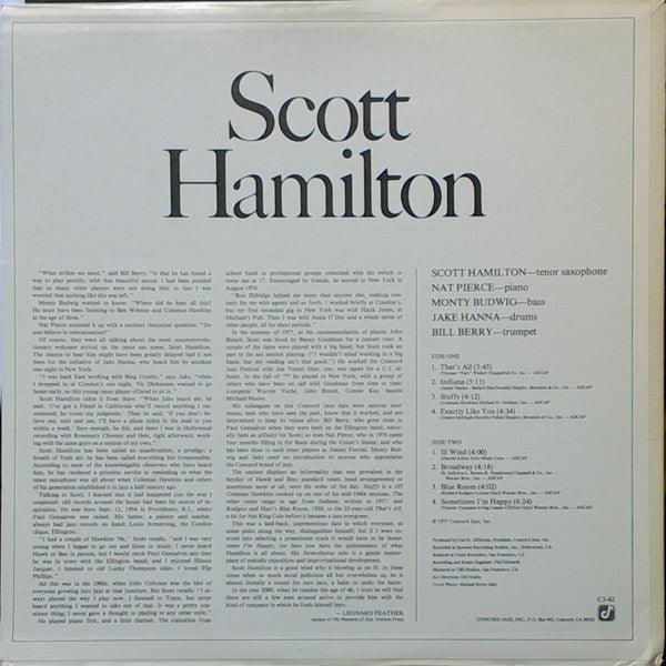 Release: Scott Hamilton Is A Good Wind Who Is Blowing Us No Ill-Vinyl-US-1977-CJ-42-8366455