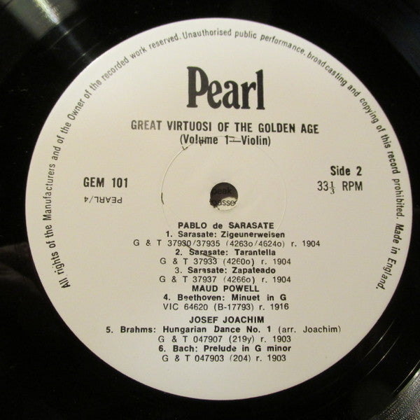 Great Virtuosi Of The Golden Age - Volume 1 - Violin