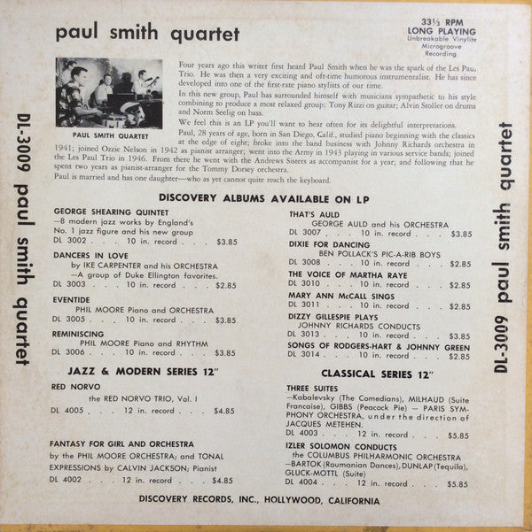 Release: Paul Smith Quartet-Vinyl-US-1951-DL-3009-8808078