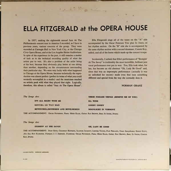Release: Ella Fitzgerald At The Opera House-Vinyl-Japan-1980-MV 4024-7199585
