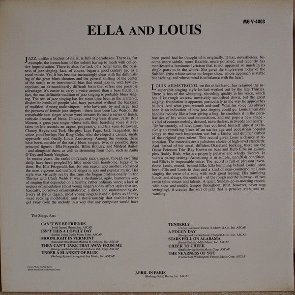 Release: Ella And Louis-Vinyl-Europe-2000-MG V-4003, 009 4003-2980546