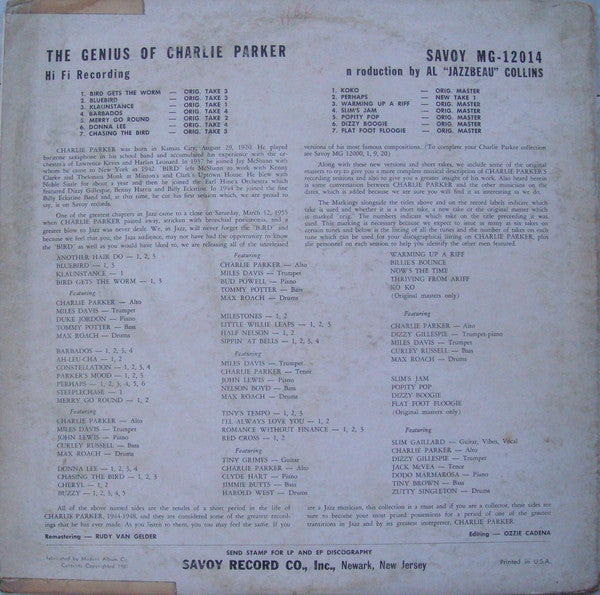 Release: The Genius Of Charlie Parker-Vinyl-US-1961-MG-12014-2036402