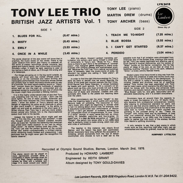 Release: British Jazz Artists Vol.1-Vinyl-UK-1976-LYN 3416-1933009