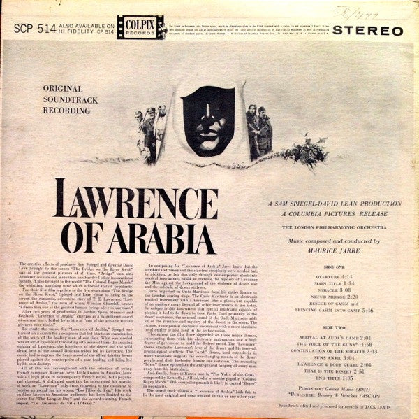 Master Release: Original Soundtrack Recording:  Lawrence Of Arabia by Maurice Jarre