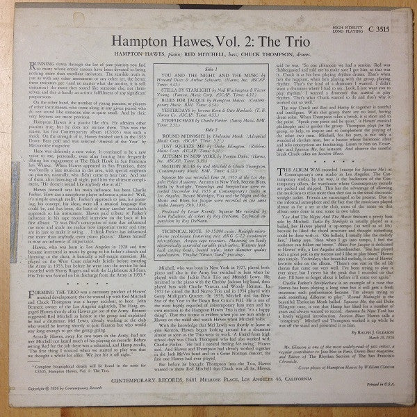 Release: This Is Hampton Hawes Vol. 2: The Trio-Vinyl-US-1956-C 3515, C3515-6546970