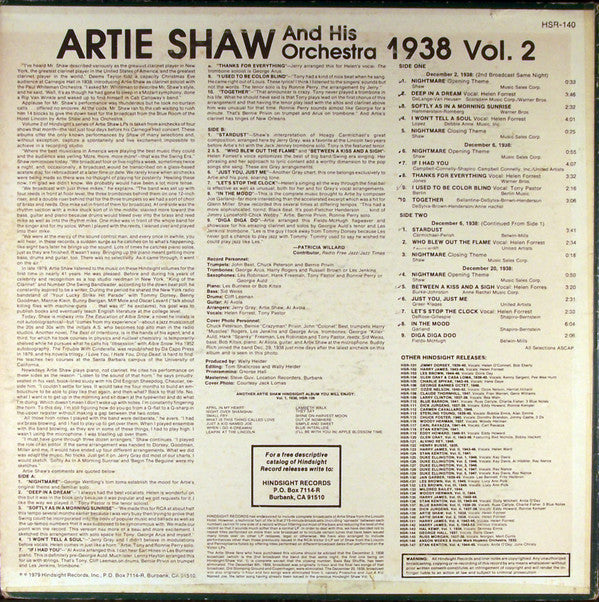Release: The Uncollected Artie Shaw, Vol. 2, 1938-Vinyl-US-1979-HSR-140-4848717