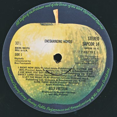 Master Release: Encouraging Words by Billy Preston