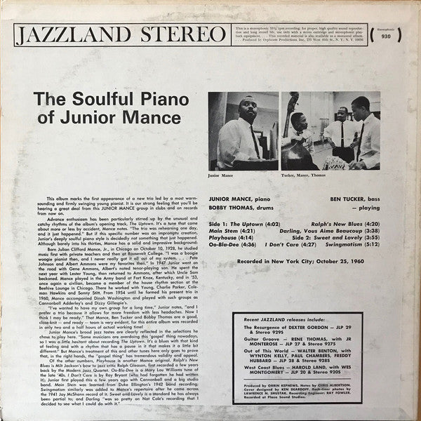 Release: The Soulful Piano Of Junior Mance-Vinyl-US-1966-JLP 930S-2796044