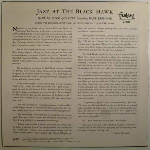 Master Release: Jazz At The Blackhawk by The Dave Brubeck Quartet