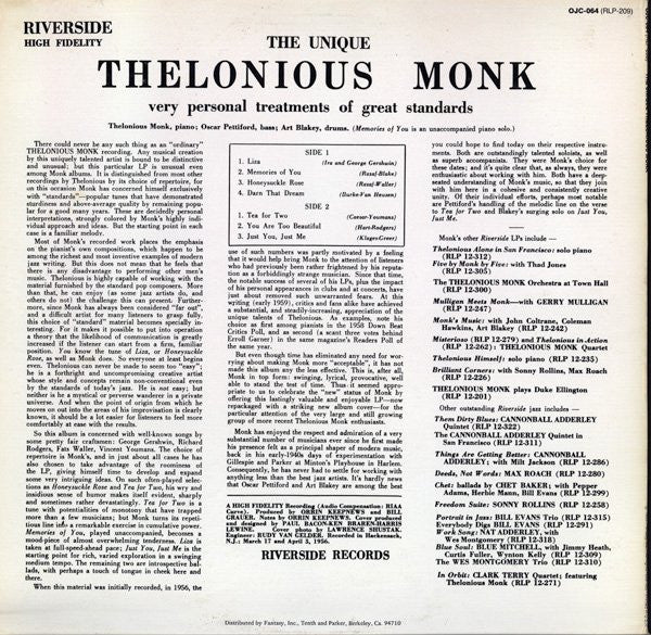 Master Release: The Unique Thelonious Monk by Thelonious Monk