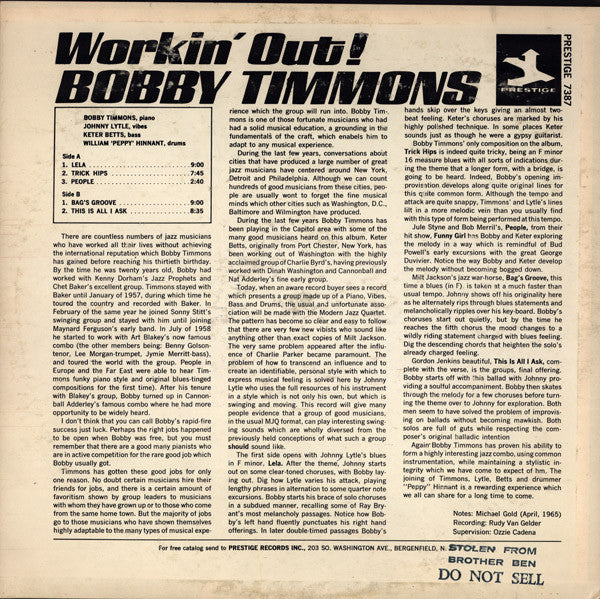 Release: Workin' Out!-Vinyl-US-1965-PRST 7387, PR 7387-4856663