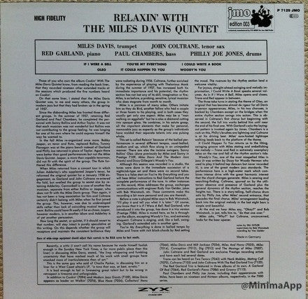 Release: Relaxin' With The Miles Davis Quintet-Vinyl-Germany-1985-P 7129 JMO-4469217