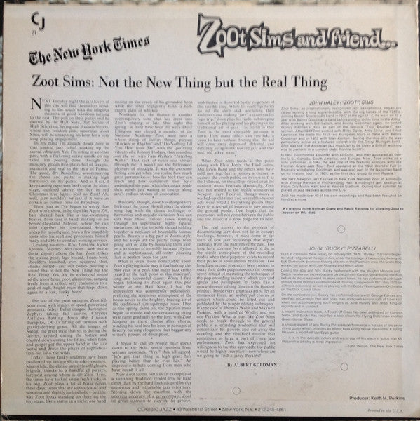 Release: Zoot Sims With Bucky Pizzarelli-Vinyl-US-None-CJ 21-6807703