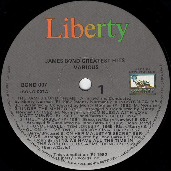 Release: James Bond Greatest Hits-Vinyl-New Zealand-1982-BOND 007-1843690