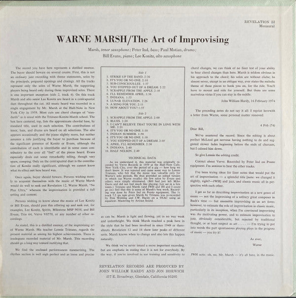 Master Release: The Art Of Improvising by Warne Marsh