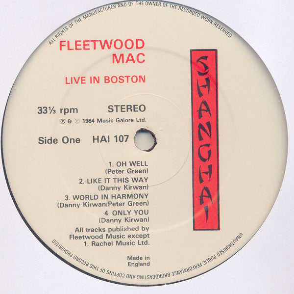 Release: "Live" In Boston-Vinyl-UK & Europe-1984-HAI 107-3810487
