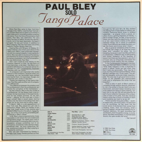 Release: Tango Palace-Vinyl-Italy-1985-SN 1090-2118962