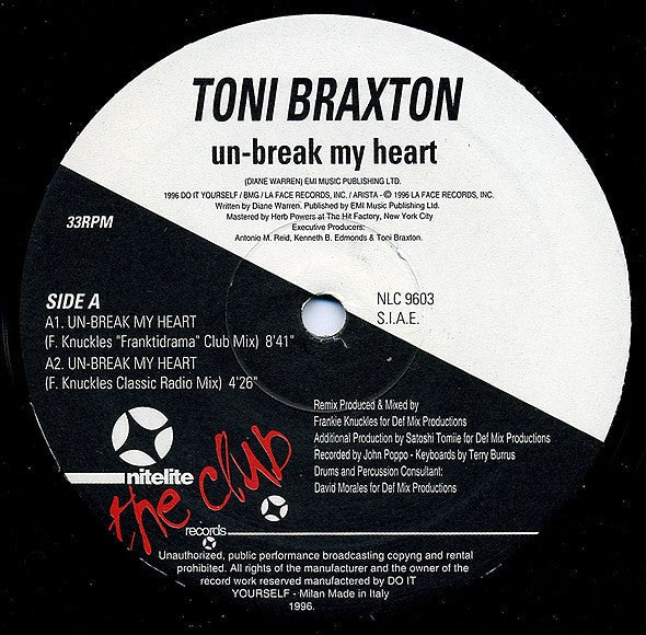 Release: Un-Break My Heart-Vinyl-Italy-1996-NLC 9603-1096224