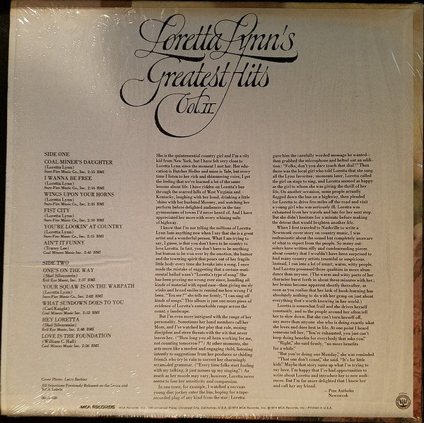 Release: Loretta Lynn's Greatest Hits Vol. II-Vinyl-US-1974-MCA-420-12211221
