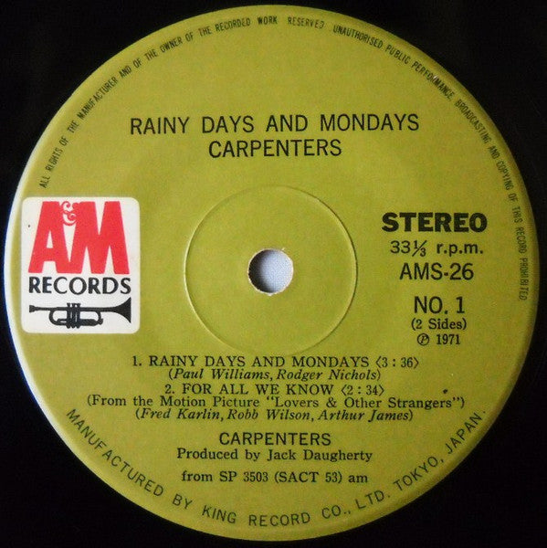 Rainy Days And Mondays = 雨の日と月曜日は