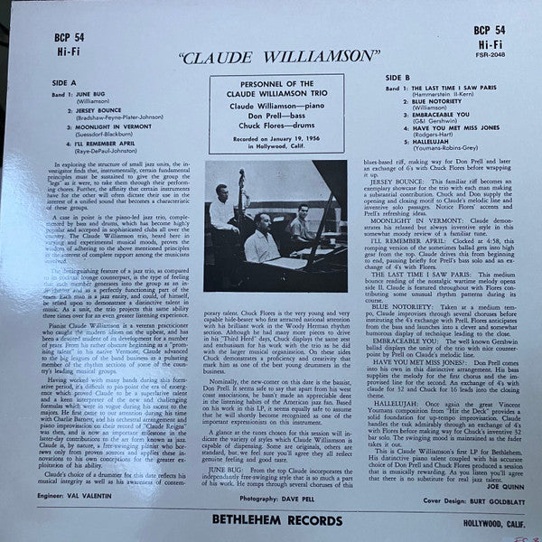 Release: Claude Williamson-Vinyl-Spain-1988-FSR-2048, BCP-54-11721498