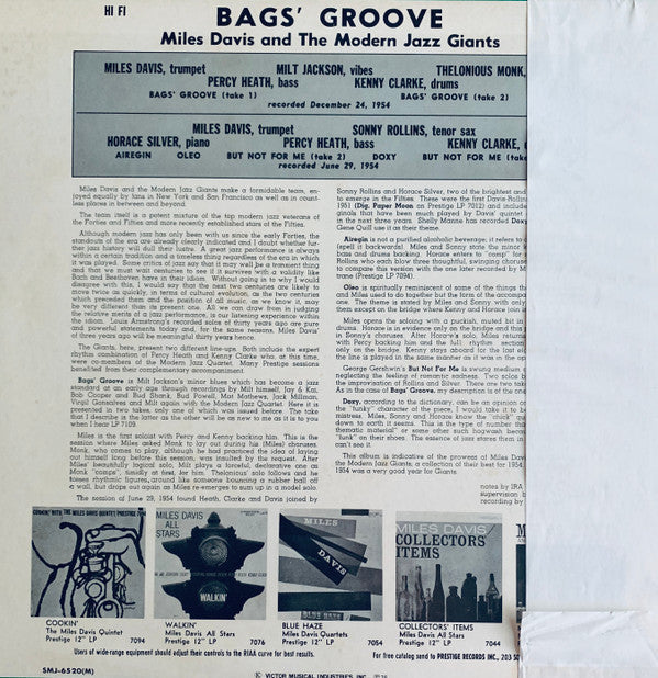 Release: Bags' Groove-Vinyl-Japan-1976-SMJ-6520(M), SMJ-6520Ⓜ, PG-6023-10416323
