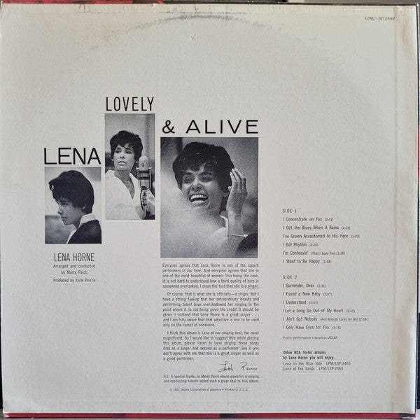 Release: Lena... Lovely And Alive-Vinyl-US-1962-LSP-2587, LSP 2587-31402958