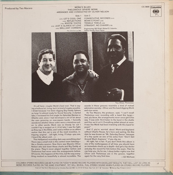 Release: Monk's Blues-Vinyl-US-1972-CS 9806-14340900