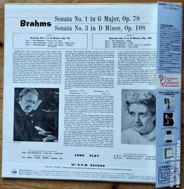 Master Release: Sonata No. 1 In G Major, Op. 78 / Sonata No. 3 In D Minor, Op. 108 by Gioconda De Vito