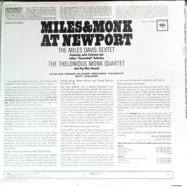 Release: Miles & Monk At Newport-Vinyl-US-None-CS 8978-14425935