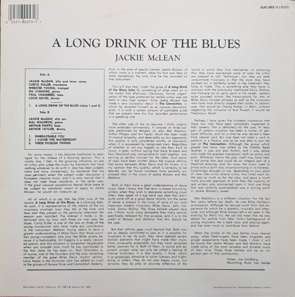 Release: A Long Drink Of The Blues-Vinyl-US-1986-OJC-253, 8253, 8253-33182160